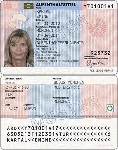 Template of a permit of residence.
